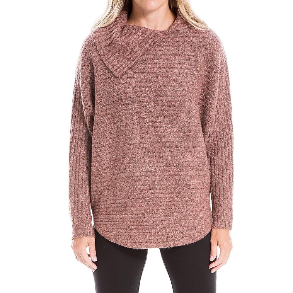 Max Studio Women's Split Neck Ribbed Pullover Sweater